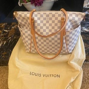 LOUSI VUITTON AZUR DAMIER TOTALLY MM TOTE SHOULDER BAG W/ DUST BAG
